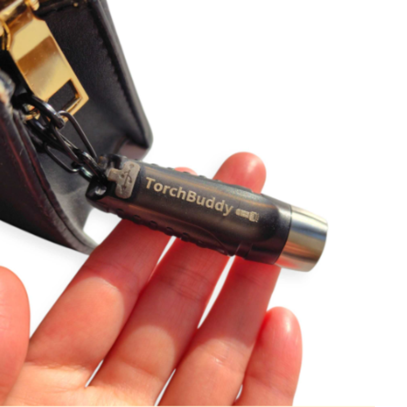 カラビナでバッグに取り付けて携帯できる小型懐中電灯TorchBuddy