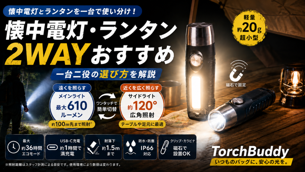 懐中電灯・ランタン2WAYライトTorchBuddyのアイキャッチ画像