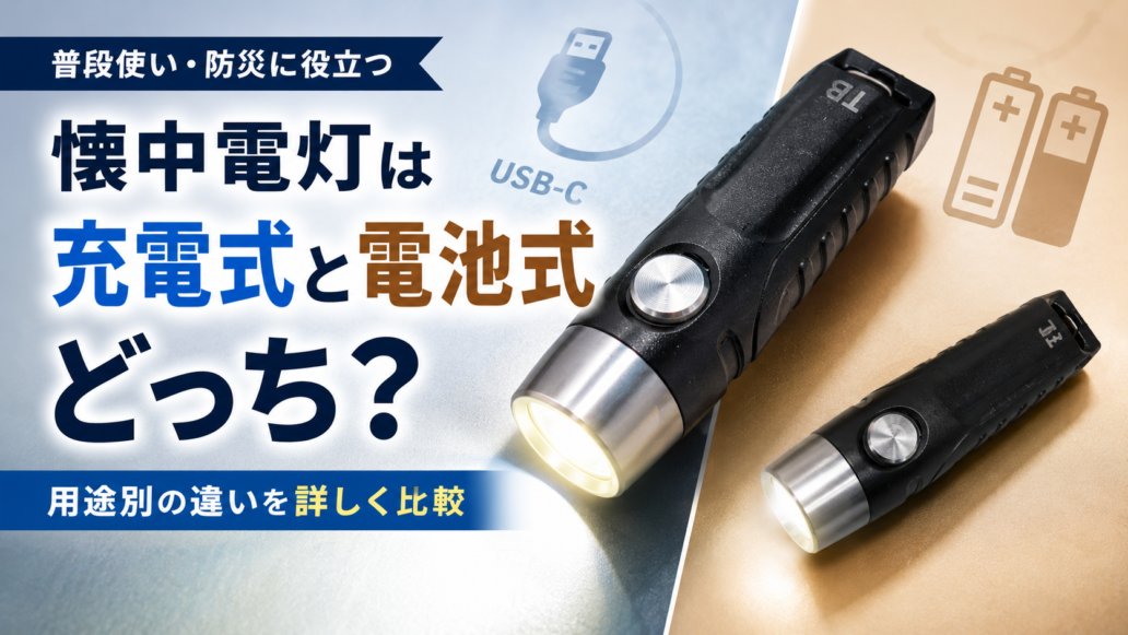充電式と乾電池式の違いを比較する小型懐中電灯TorchBuddy