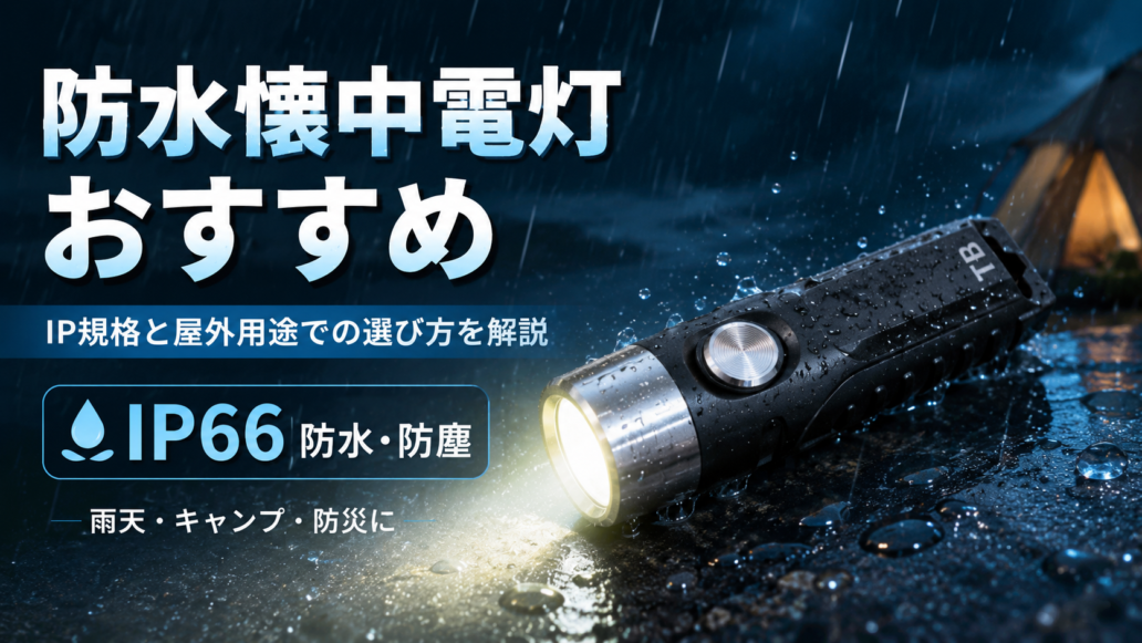 雨天の屋外で光るIP66防水・防塵の小型懐中電灯TorchBuddy
